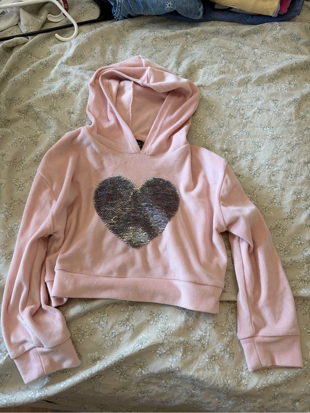 Pink Hooded Sequin Heart Crop Sweater 5T girls